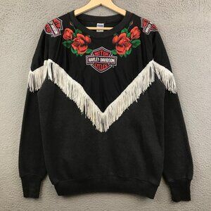 Harley-Davidson Womens Fringe Pullover Sweatshirt With Rose Embroidery L